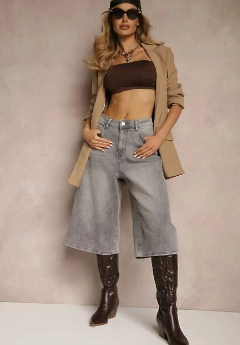 Szare Szorty Jeansowe Bermudy Baggy Talienne