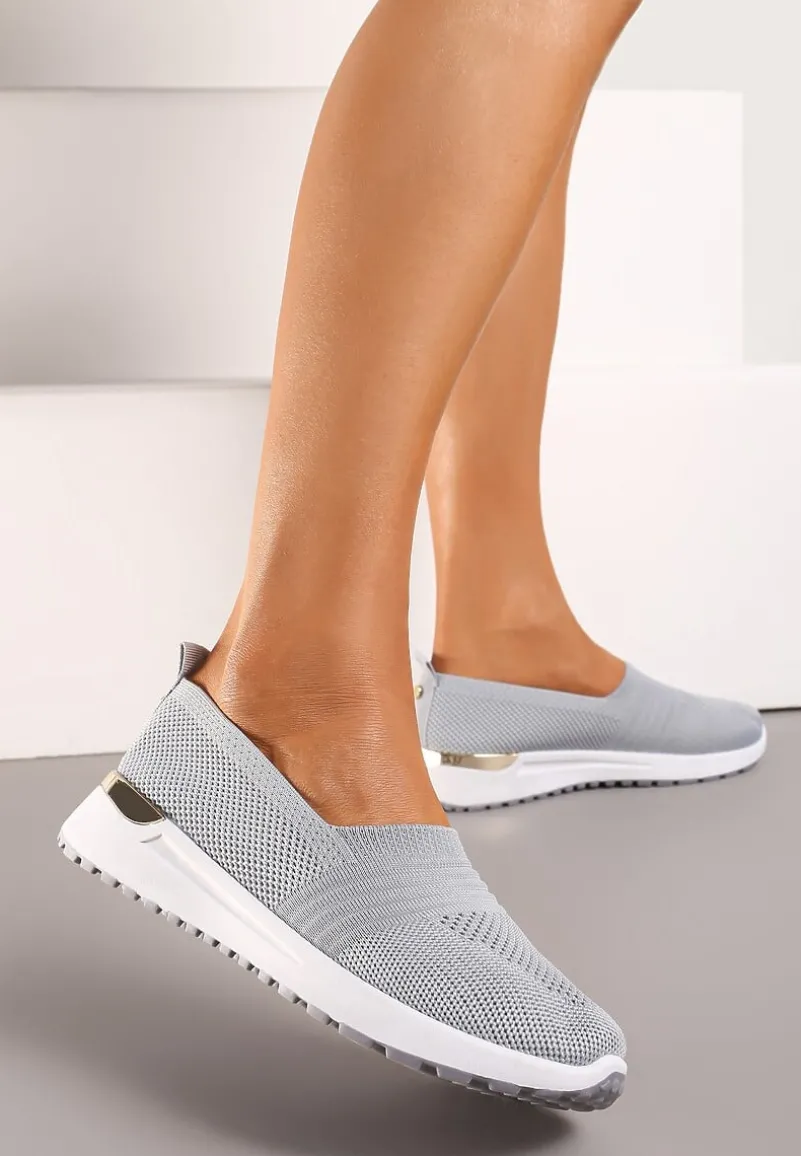 Szare Tenisówki Elastyczne z Metaliczną Wstawką na Zapiętku Jestella