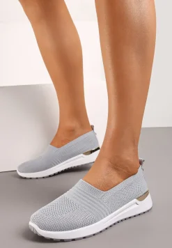 Szare Tenisówki Elastyczne z Metaliczną Wstawką na Zapiętku Jestella