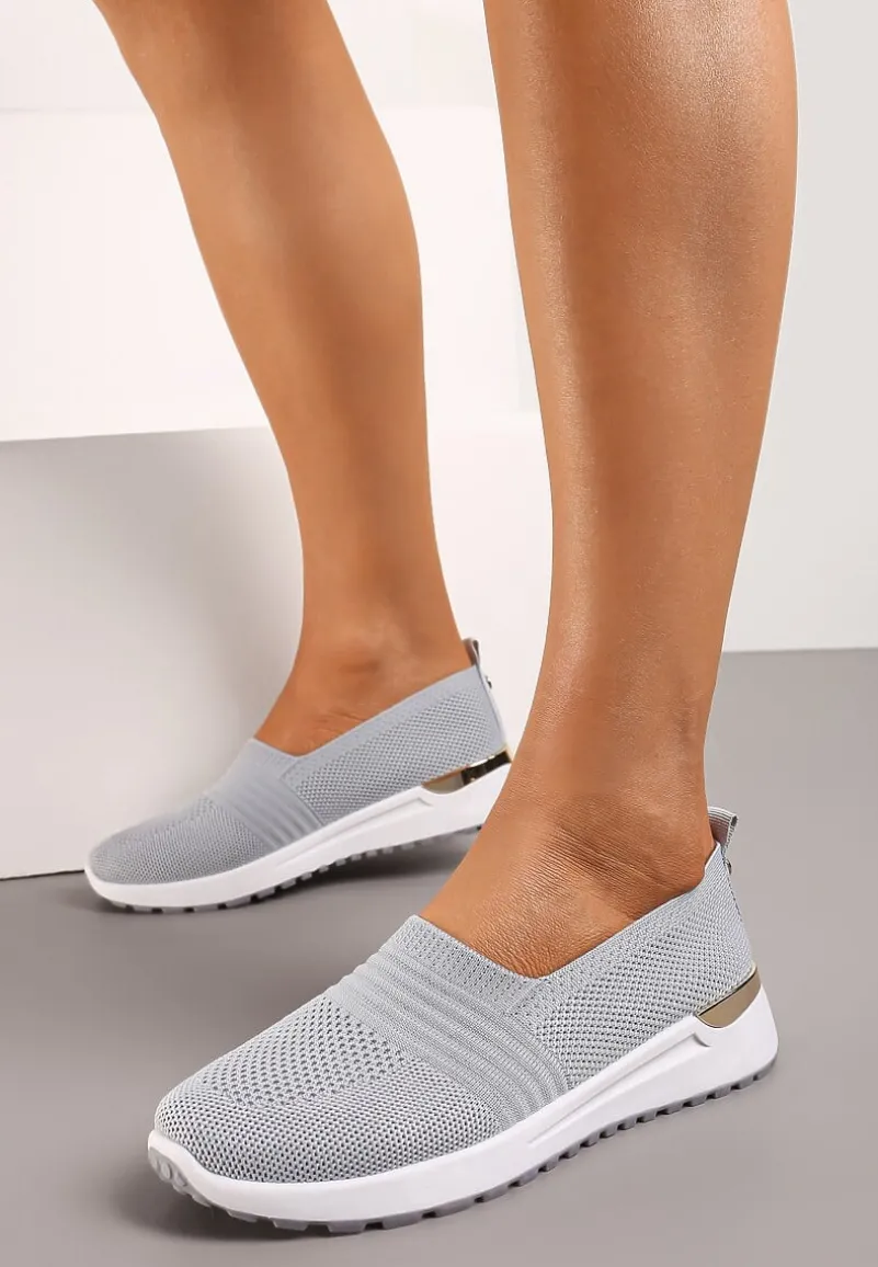 Szare Tenisówki Elastyczne z Metaliczną Wstawką na Zapiętku Jestella