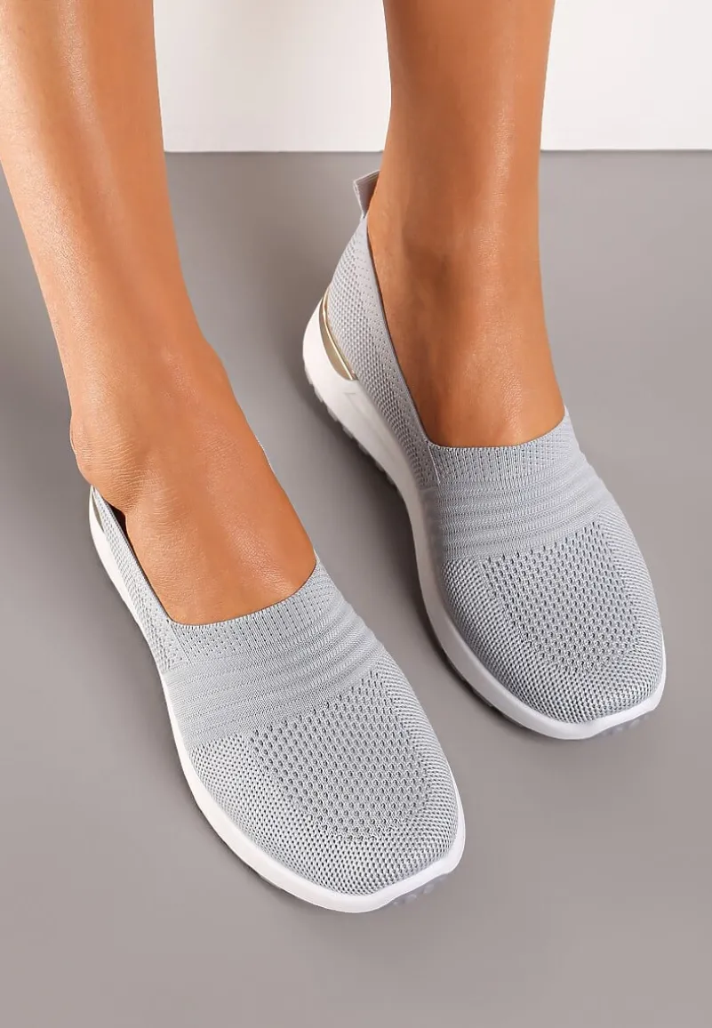 Szare Tenisówki Elastyczne z Metaliczną Wstawką na Zapiętku Jestella