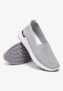 Szare Tenisówki Elastyczne z Metaliczną Wstawką na Zapiętku Jestella
