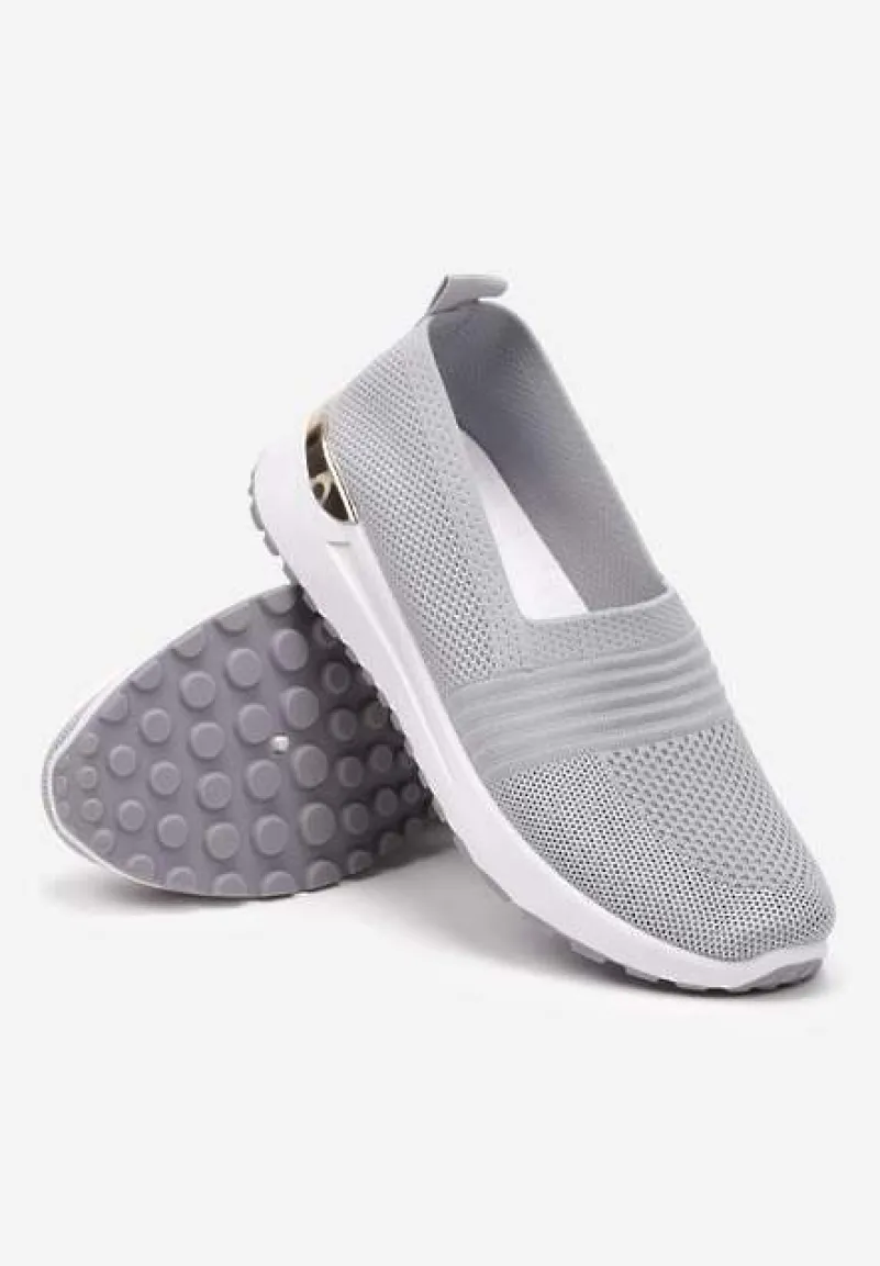 Szare Tenisówki Elastyczne z Metaliczną Wstawką na Zapiętku Jestella