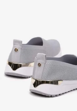 Szare Tenisówki Elastyczne z Metaliczną Wstawką na Zapiętku Jestella