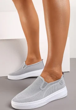 Szare Tenisówki na Platformie bez Zapięcia Ozdobione z Przodu Perforacją Prinesa