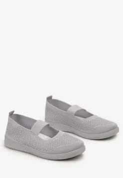 Szare Tenisówki z Elastycznym Paskiem i Siateczkową Cholewką Dilvena