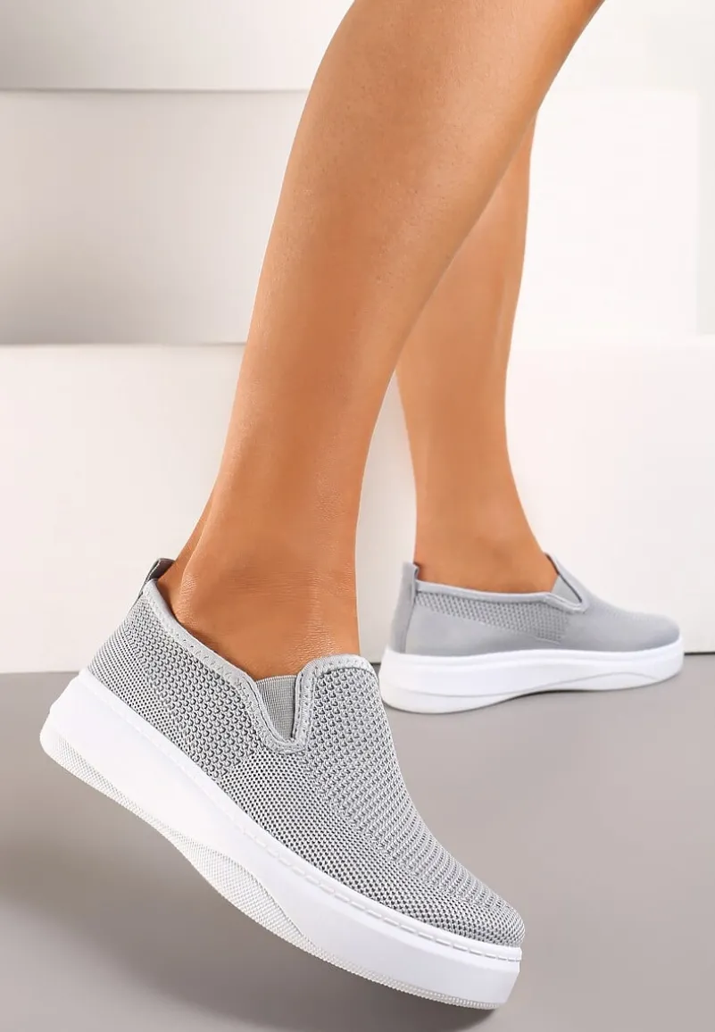 Szare Tenisówki z Elastyczną Wsuwaną Cholewką i Niską Platformą Bree
