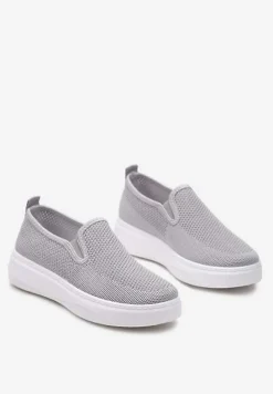 Szare Tenisówki z Elastyczną Wsuwaną Cholewką i Niską Platformą Bree