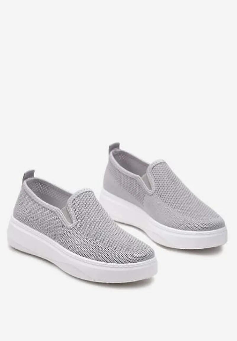 Szare Tenisówki z Elastyczną Wsuwaną Cholewką i Niską Platformą Bree