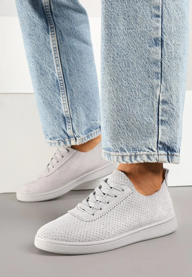 Szare Tenisówki z Perforowaną Cholewką Ellivene