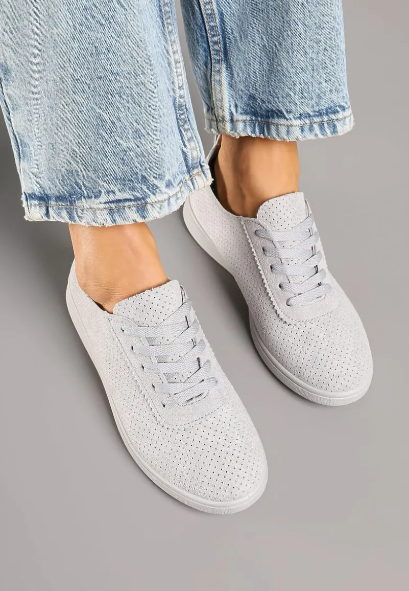 Szare Tenisówki z Perforowaną Cholewką Ellivene