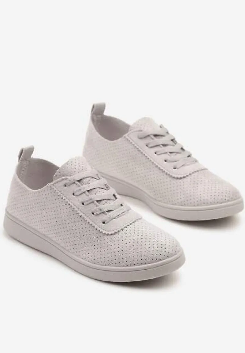 Szare Tenisówki z Perforowaną Cholewką Ellivene