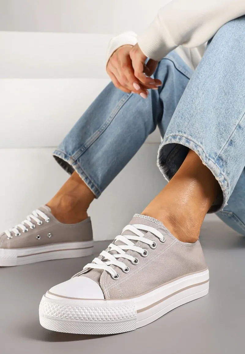 Szare Trampki Basic z Cholewką przed Kostkę na Niskiej Platformie Senadra