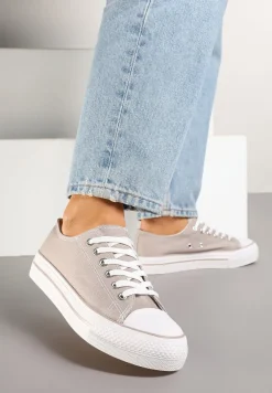 Szare Trampki Basic z Cholewką przed Kostkę na Niskiej Platformie Senadra