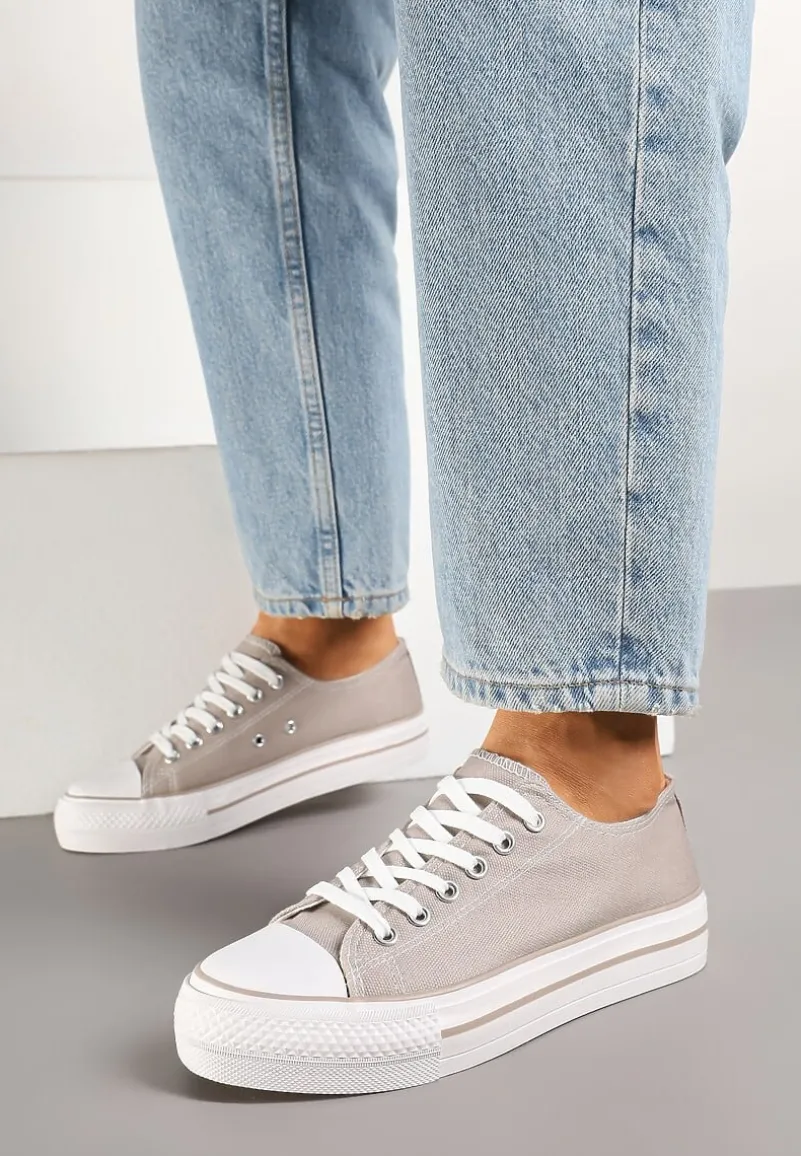 Szare Trampki Basic z Cholewką przed Kostkę na Niskiej Platformie Senadra