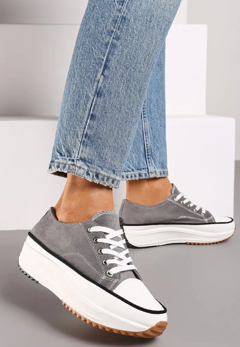 Szare Trampki na Wysokiej Platformie z Ozdobnym Bieżnikiem Nevelisse