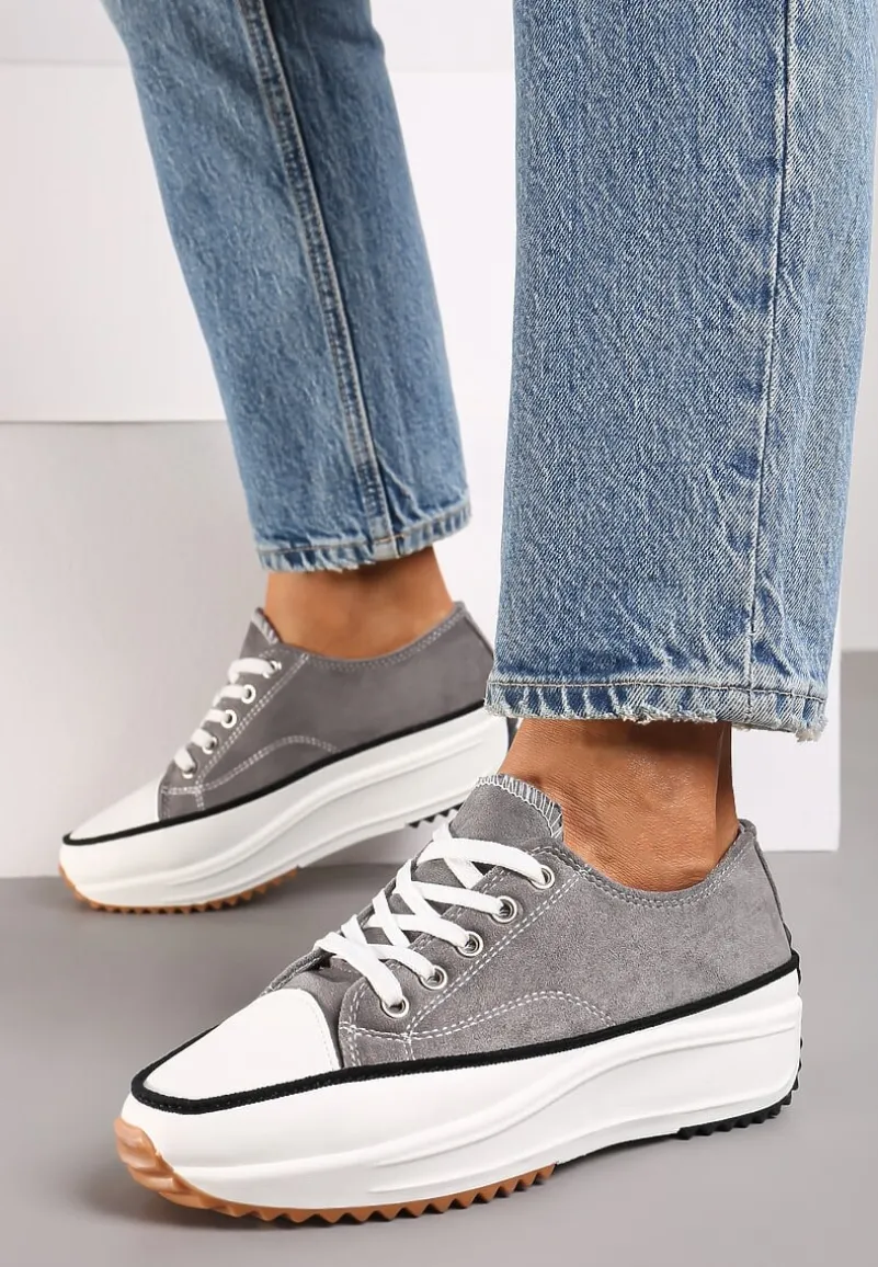 Szare Trampki na Wysokiej Platformie z Ozdobnym Bieżnikiem Nevelisse