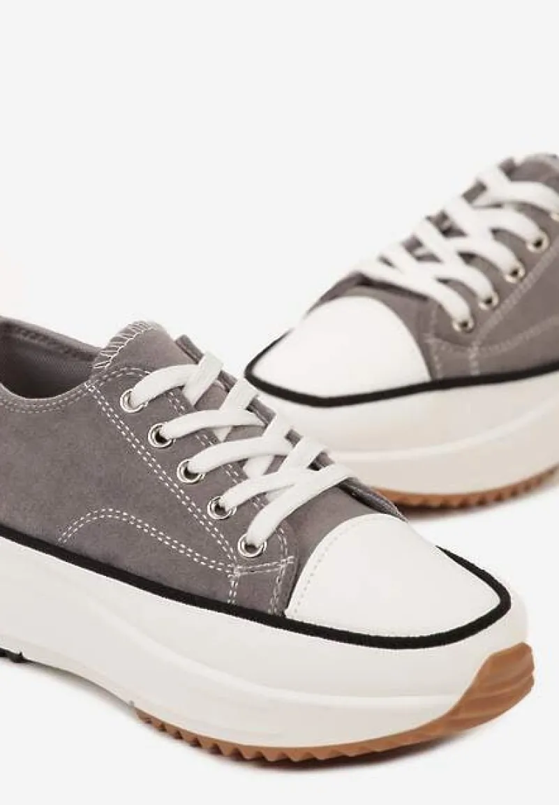 Szare Trampki na Wysokiej Platformie z Ozdobnym Bieżnikiem Nevelisse