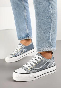 Szare Trampki Niskie z Koronkowym Zdobieniem Gonmiris