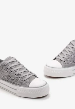 Szare Trampki Przed Kostkę z Ażurową Cholewką Shiliarre