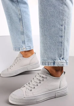 Szare Trampki z Krótką Cholewką i Sznurowaniem Nonor