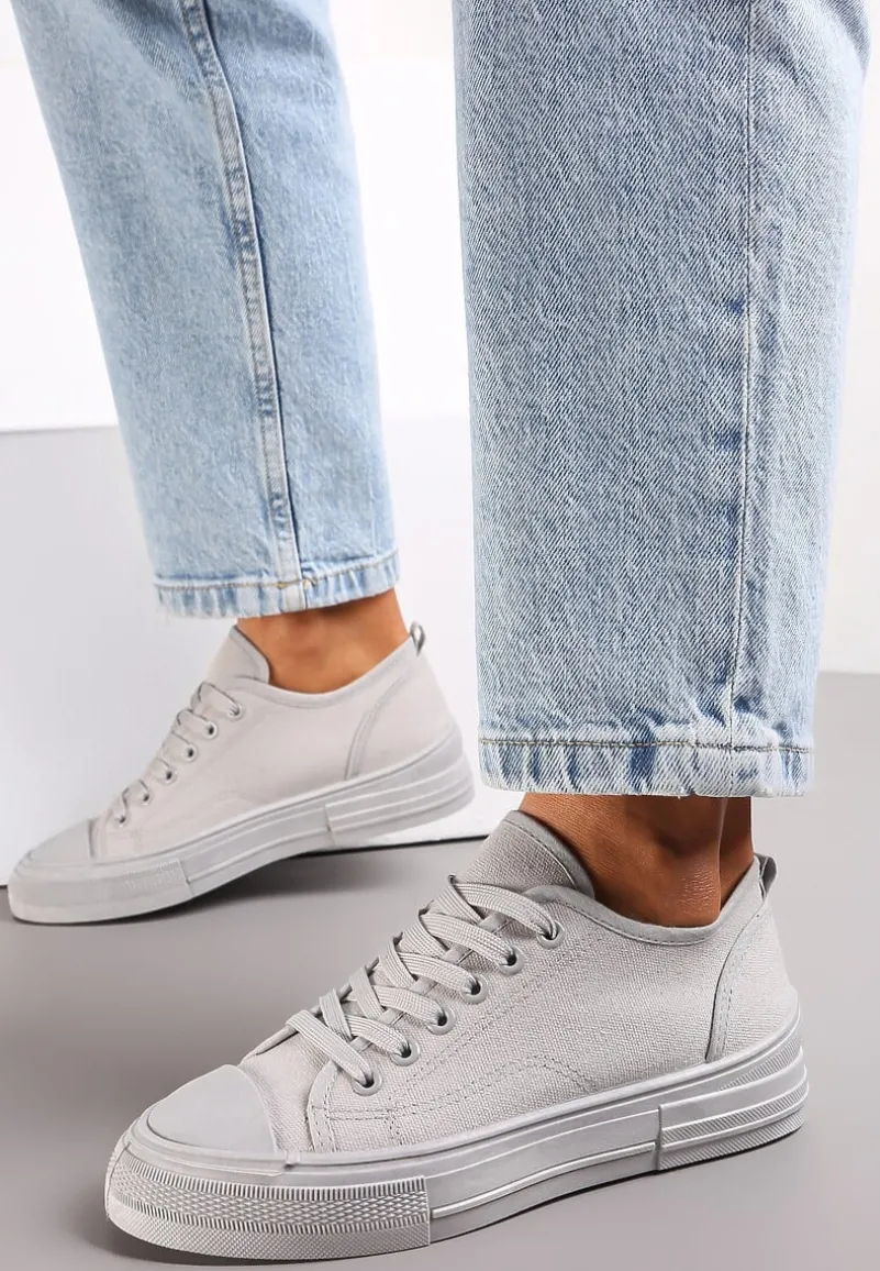 Szare Trampki z Krótką Cholewką i Sznurowaniem Nonor