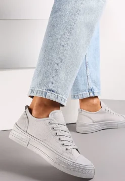 Szare Trampki z Krótką Cholewką i Sznurowaniem Nonor