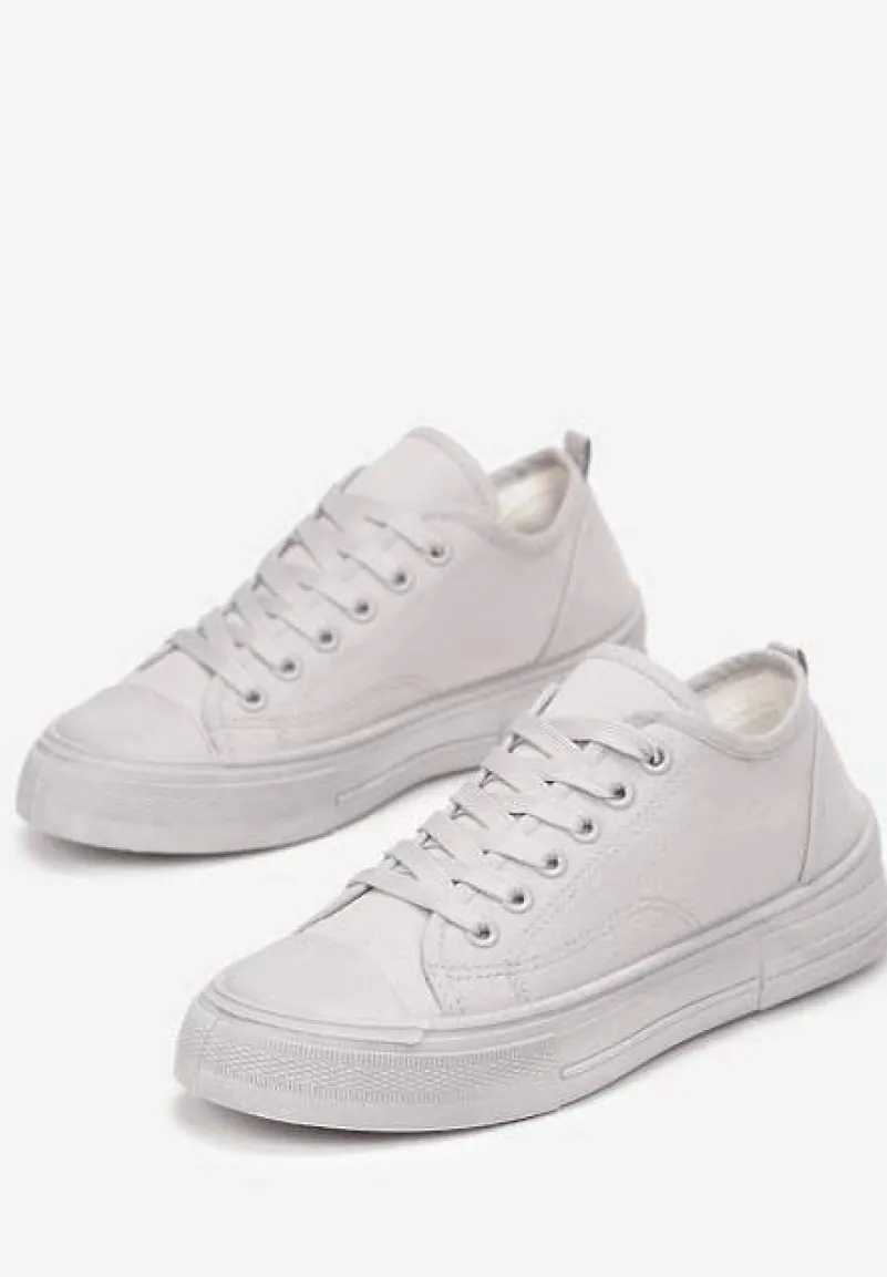 Szare Trampki z Krótką Cholewką i Sznurowaniem Nonor