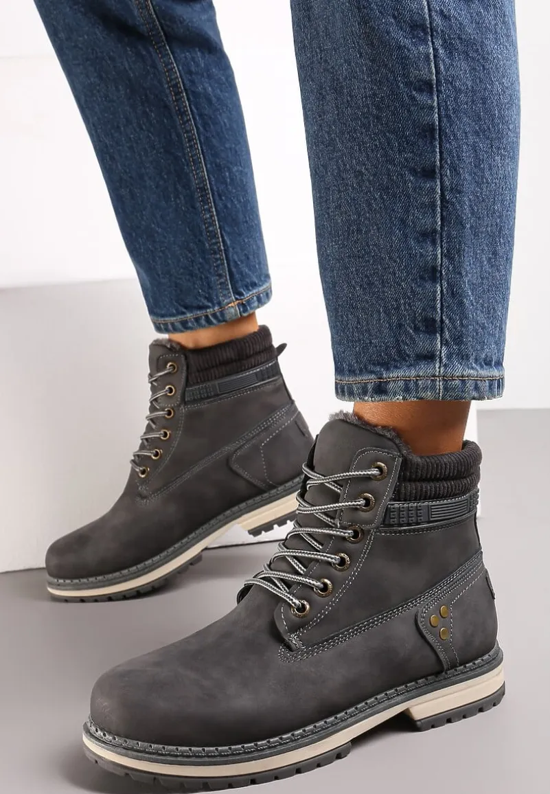 Szare Traperki Sznurowane Lercella