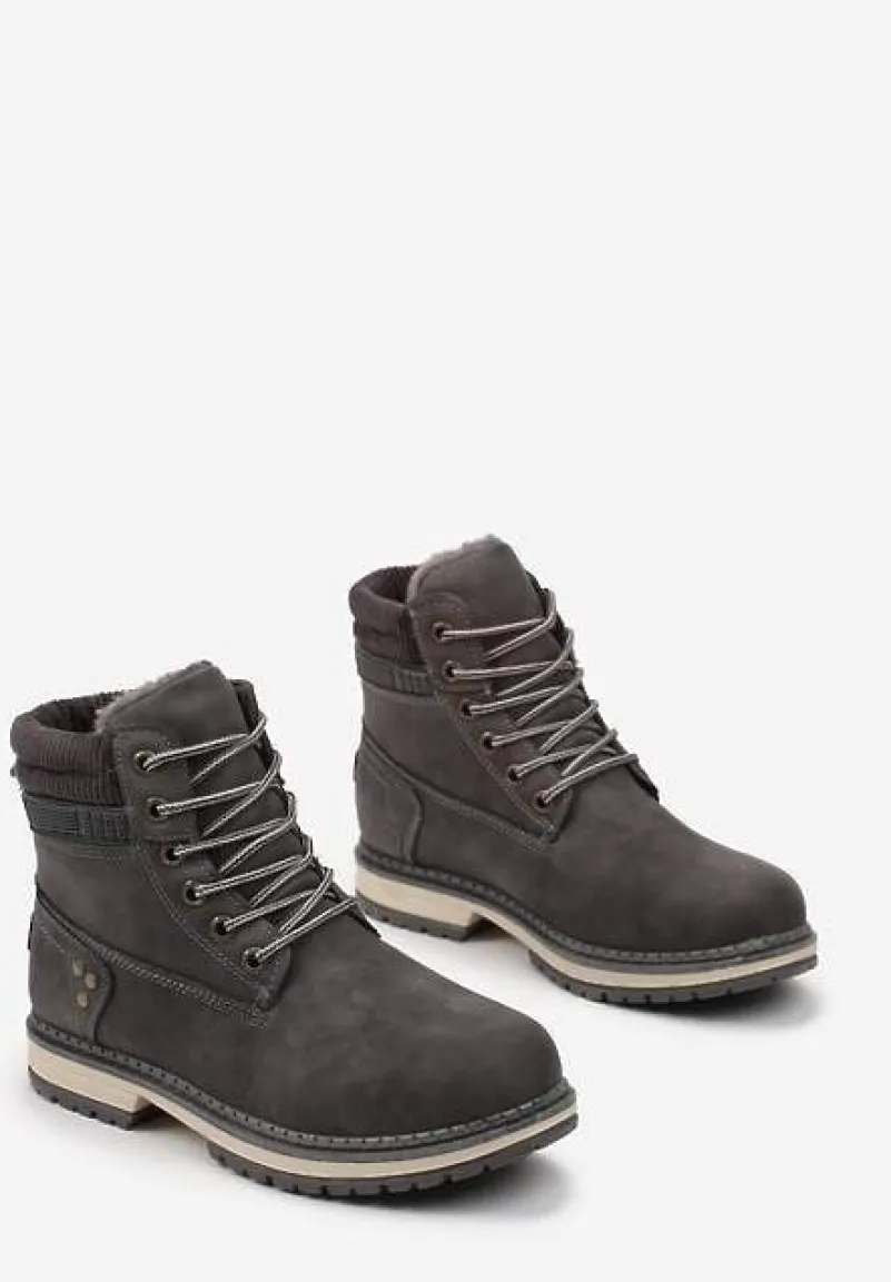 Szare Traperki Sznurowane Lercella