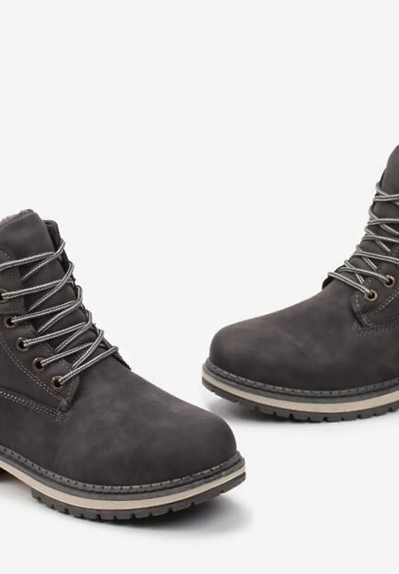 Szare Traperki Sznurowane Lercella