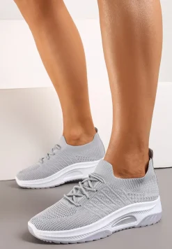 Szare Wsuwane Buty Sportowe w Skarpetkowym Stylu z Ozdobną Podeszwą Moonlise