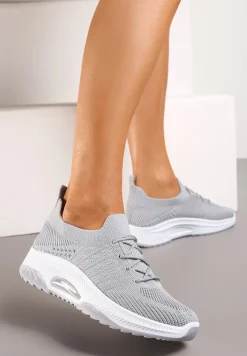 Szare Wsuwane Buty Sportowe w Skarpetkowym Stylu z Ozdobną Podeszwą Moonlise