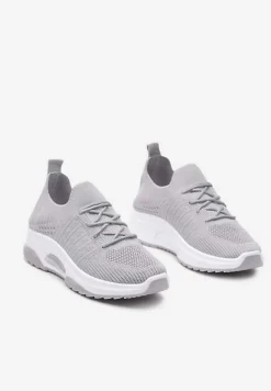 Szare Wsuwane Buty Sportowe w Skarpetkowym Stylu z Ozdobną Podeszwą Moonlise