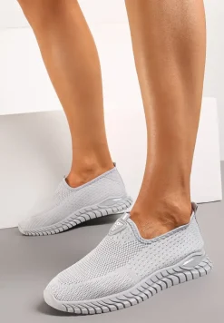 Szare Wsuwane Buty Sportowe przed Kostkę z Materiałową Cholewką Dasrica