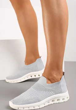 Szare Wsuwane Buty Sportowe z Elastyczną Cholewką do Kostki Asigruna