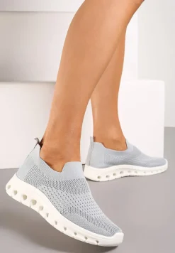 Szare Wsuwane Buty Sportowe z Elastyczną Cholewką do Kostki Asigruna