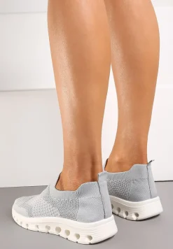 Szare Wsuwane Buty Sportowe z Elastyczną Cholewką do Kostki Asigruna