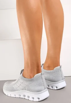 Szare Wsuwane Buty Sportowe z Materiałową Cholewką i Dziurkami w Podeszwie Aslla