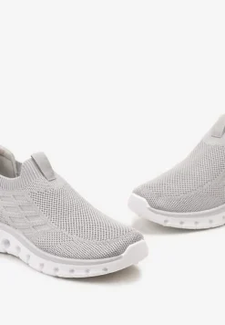 Szare Wsuwane Buty Sportowe z Materiałową Cholewką i Dziurkami w Podeszwie Aslla