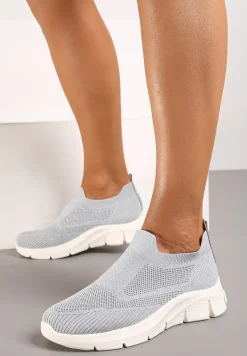 Szare Wsuwane Buty Sportowe ze Skarpetkową Cholewką Tiamonika