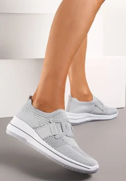 Szare Wsuwane Buty Sportowe na Niewysokim Koturnie Wianara