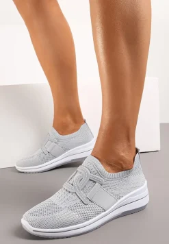 Szare Wsuwane Buty Sportowe na Niewysokim Koturnie Wianara