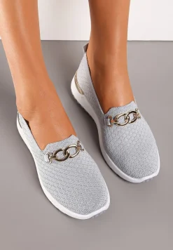 Szare Wsuwane Półbuty w Stylu Tenisówek Ozdobione Klamrą Wiatalia