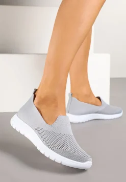 Szare Wsuwane Tenisówki z Ozdobną Perforacją Siltia