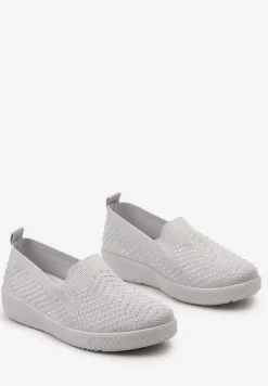 Szare Wsuwane Tenisówki ze Skarpetkową Cholewką z Cyrkoniami Siwina