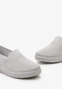 Szare Wsuwane Tenisówki ze Skarpetkową Cholewką z Cyrkoniami Siwina