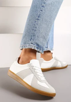 Szaro-Białe Sneakersy Tenisówki z Ozdobnymi Przeszyciami Sumina