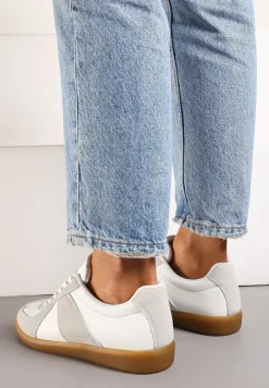 Szaro-Białe Sneakersy Tenisówki z Ozdobnymi Przeszyciami Sumina