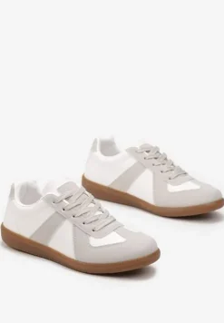 Szaro-Białe Sznurowane Sneakersy z Imitacji Skóry na Płaskiej Podeszwie Glezoma